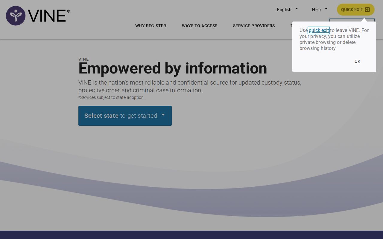Ocean County VINELink release check search and registration entry screen