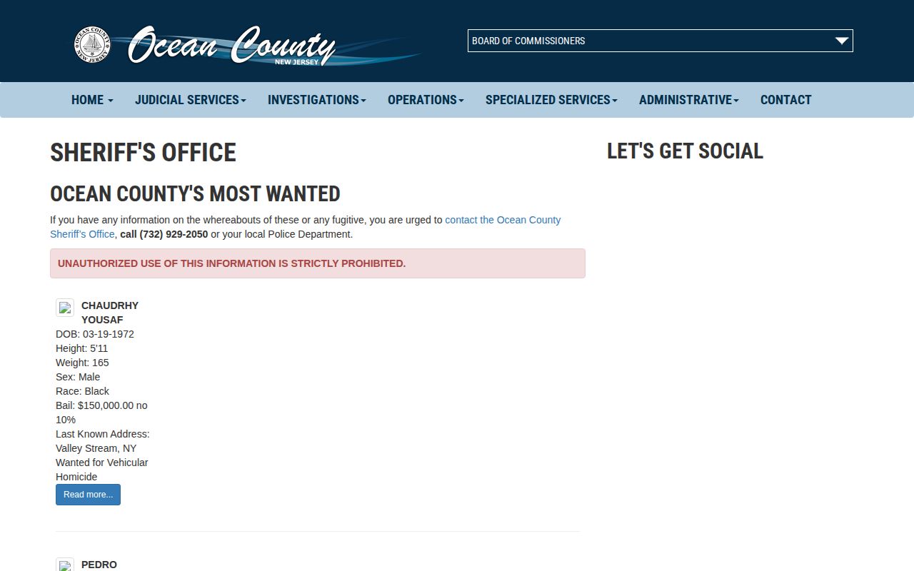 Ocean County Sheriff wanted-person photo channel, not released mugshots