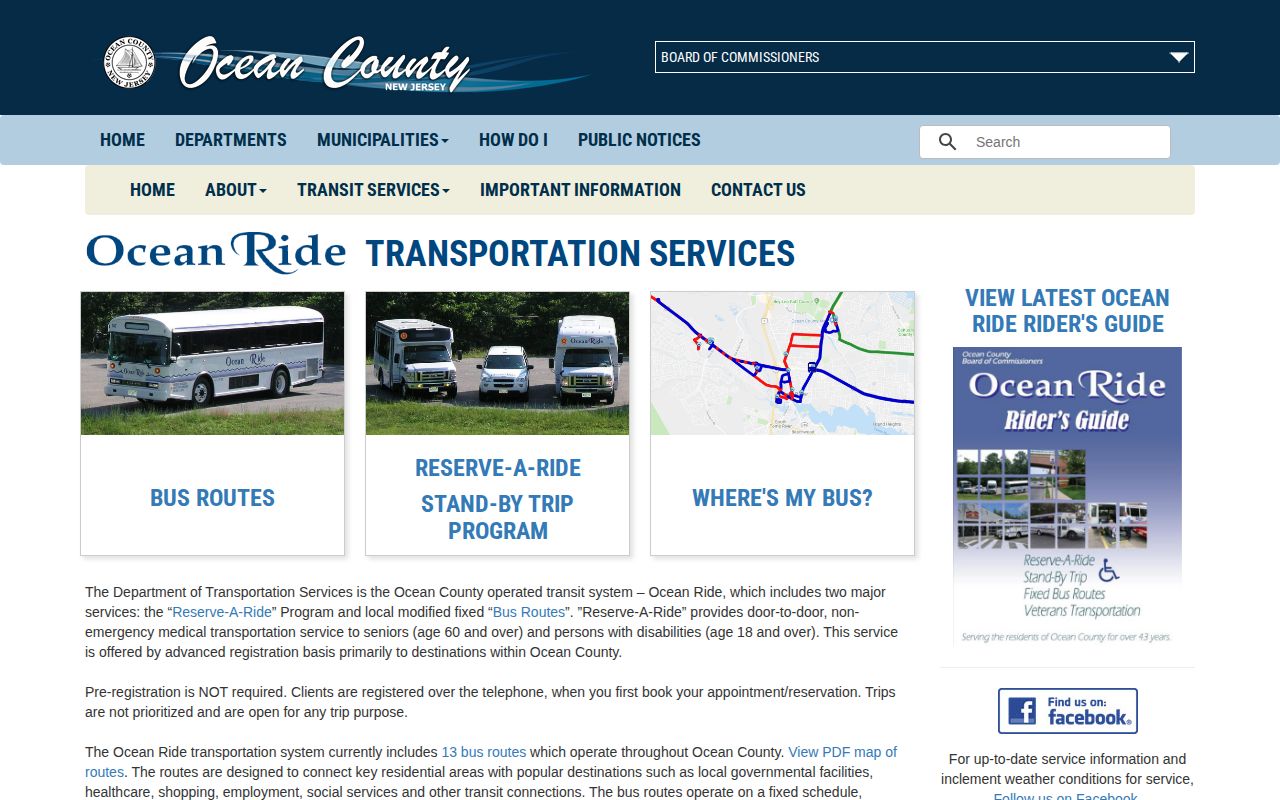 Ocean Ride transportation contact and route navigation page
